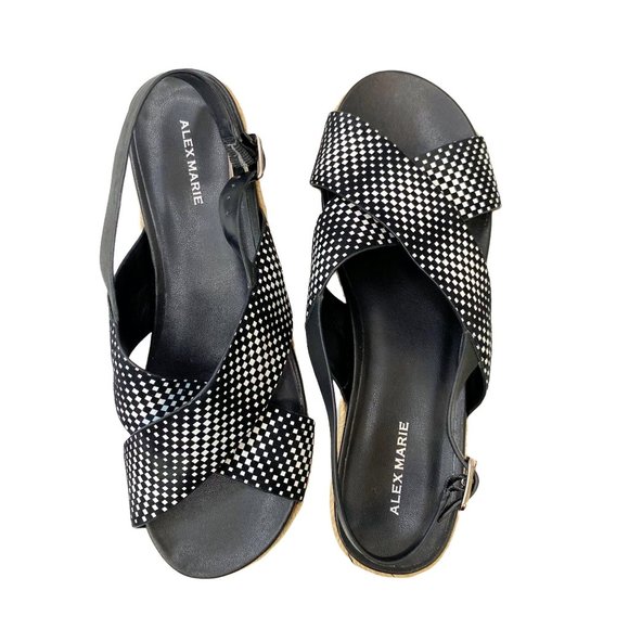 Alex Marie Wedge Sandals Size 9.5 Women Navy White Casual Slip On Sling Back Sho - Picture 8 of 8